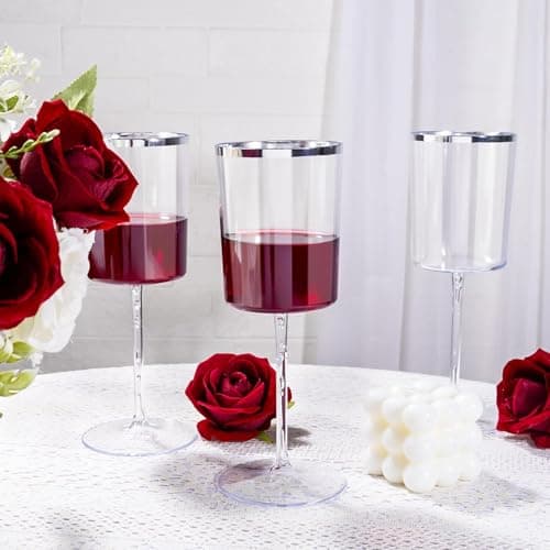 Ciaell 12 Pack Plastic Wine Glasses - 10 Oz Plastic Wine Glasses with Stem - Square Silver Disposable Stemmed Glass for Parties & Weddings & Outdoors - Thumbnail 5