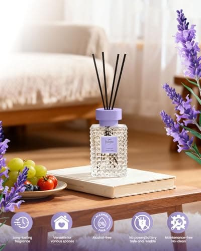 Hazioglen Reed Diffuser Set, Lavender Linen Scented Home Fragrance Air Freshener for Bathroom Shelf Decor, 5.07 fl oz/150ml Essential Oil with Sticks - Thumbnail 5