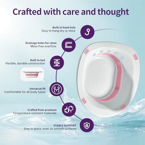 RUGUO Sitz Bath for Toilet Seat - Yoni Steam Seat - Sitz Bath for Hemorrhoids and Postpartum Care - Portable Bidet BPA Free - Foldable Basin for Epsom Salt Soak - Pink - Thumbnail 4