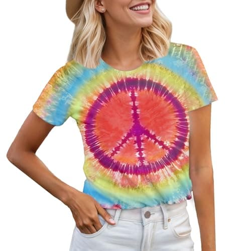 Women Hippie Shirt 60s 70s Tie Dye Hippie Costume T-Shirt Peace Love Tshirt Vintage Graphic Tee Tops - Image 1