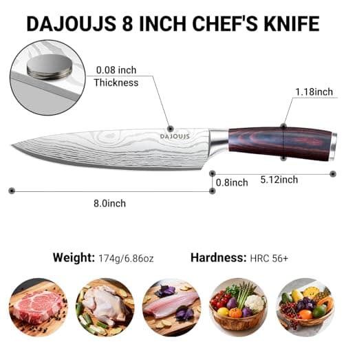 Chef Knife 8 Inch Kitchen Knife - Ultra Sharp Japanese High-Carbon Steel Chefs Knife, Professional Cooking Knives with Ergonomic Wood Handle & Gift Box - Thumbnail 3