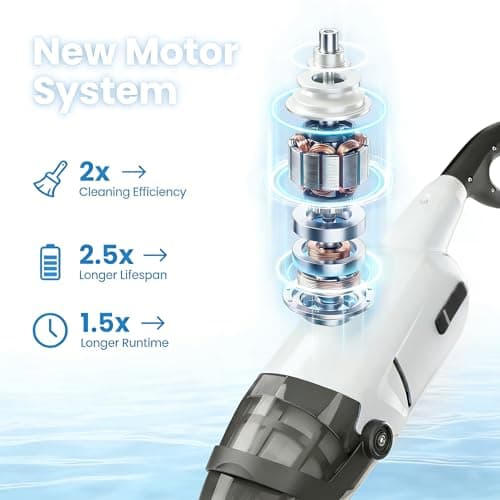 Handheld Pool Vacuum with Telescopic Pole, Updated Cordless Pool Cleaner with Powerful Suction 15 GPM, Ideal for Leaves Dirt Sand Debris, for Hot Tubs Spas Above Ground Pools Inground Pools, Off-White - Thumbnail 4