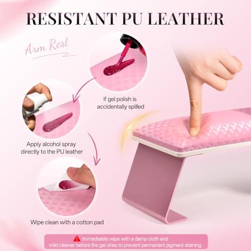 Krofaue Nail Arm Rest for Nails Tech, Ultra Stable Metal Frame with Phone Holder, Ergonomic Comfortable Premium Leather Nail Hand Rest, Large Size Fits Nail Lamp & Manicure Table, Non-Slip, Easy Clean - Thumbnail 3