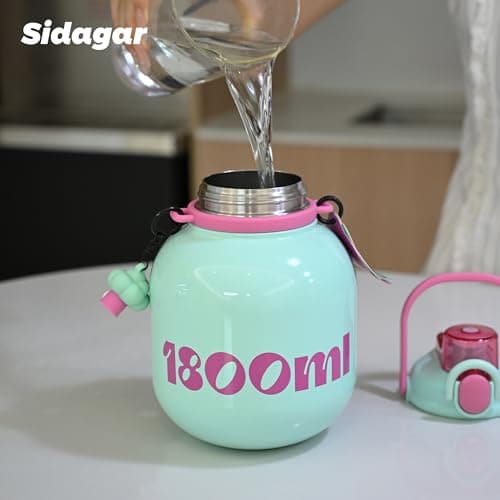 Sidagar 60 oz Big Gallon Water Bottle with Straw and Carry Handle, Green Wide Mouth Vacuum Water Jug, Insulated Stainless Steel Bottles Easy Carry Tumbler for Women - Thumbnail 6