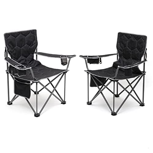 SUNNYFEEL Camping Chairs for Adults, Padded Oversized Camping Chair Heavy Duty 500LBS, Portable Lawn Chair with Cup Holder, Side Pocket&Bag for Outdoor Camping/Beach/Picnic/Fishing, Black 2 Pack - Image 1