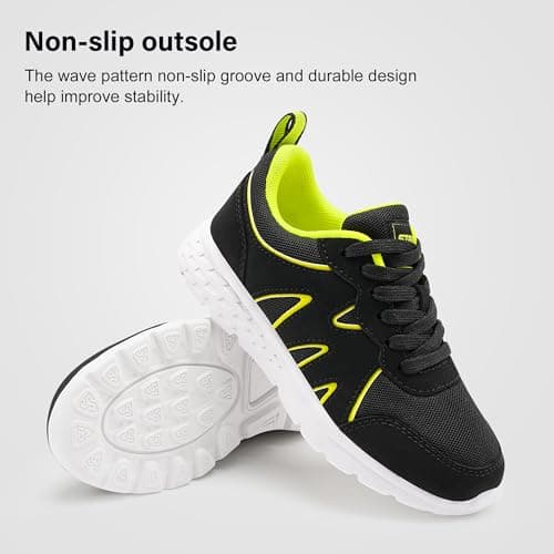 Stelle Kids Sneakers Girls Tennis Shoes Non-Slip Lightweight Breathable Athletic Sports Running Shoes(Black,13ML) - Thumbnail 3