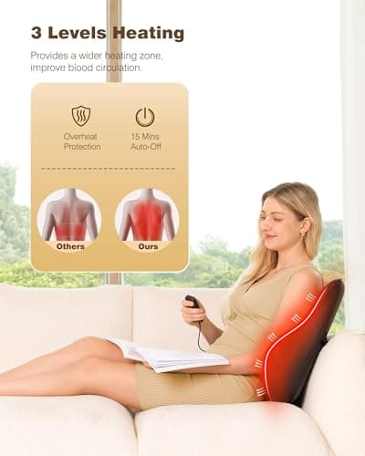 KINGJOY Back Massager for Pain Relief Deep Tissue, Full Back Massager with Heat, 3D Kneading Massage Pillow with 3 Intensities for Back, Neck, Shoulder, Spot Massage, Gifts for Women Man - Thumbnail 3