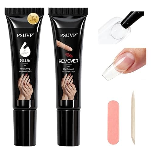 PSUVP Nail Glue&Remover Gel Nail Glue No U/V Light 15ml Super Strong Nail Glue for Press On Nails & Clear Acrylic Nails Tips Air-Dry Strong-Hold Formula - Image 1