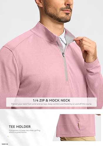 Obla Golf Quarter Zip Pullover for Men Mock Neck Sweatshirt Lightweight Sun Protection Men's Long Sleeve Golf Shirt (Pink Melange_M) - Thumbnail 4