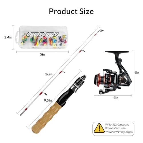 QualyQualy Ice Fishing Rod and Reel Combo, 24'' Ice Fishing Rod Set with Inline Reels 49 Pcs Lures Jig Heads and Fishing Line Ice Fishing Gear Ice Fishing Jig Line - Thumbnail 5