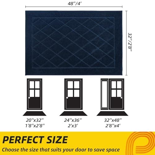 JSEI Dirt Trapper Door Mat 32"x48", Non-Slip Washable Entryway Mats, Dog Door Mat, Stain Resistant and Absorbent Floor Mats, Low Profile Welcome Mat for Front Back Door, Navy Blue - Thumbnail 2