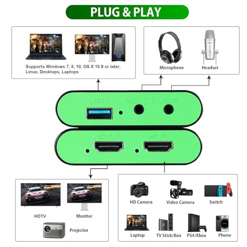 SUDTREEV HDMI Capture Card for Nintendo Switch 2, 1080P 60FPS, Green - Thumbnail 6