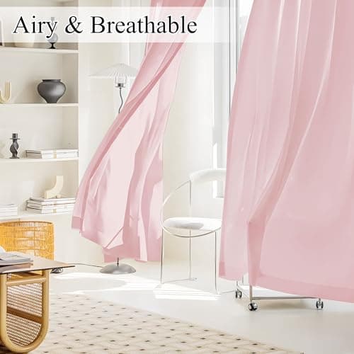 NICETOWN Non-See-Through Pink Sheer Curtains 96 inches Long 2 Panels for Living Room, Privacy Cat Proof Window Drapes for Bedroom, Rod Pocket Light Filtering Elegant Home Decoration, W52 x L96 in - Thumbnail 6