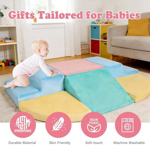 HHH HIKECUCAN Soft Climbing Toys for Toddlers 1-3, 6-Piece Foam Climbing Blocks Set with Washable Cover, Colourful Indoor Active Play Structure for Kids, Modular Crawling and Sliding Gym for Baby - Thumbnail 6