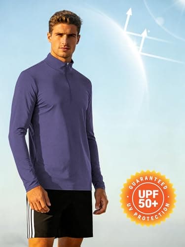 Mens Quarter Zip Pullover Long Sleeve Shirts UPF 50+ Sun Protection Wicking Moisture Quick Dry Lightweight Golf Workout Gym Running Fishing Casual Athletic Tops Purple XL - Thumbnail 4