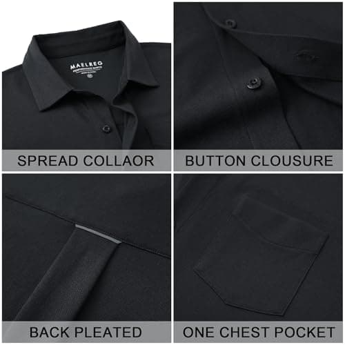 M MAELREG Button Down Shirt Men Stretch Cool Comfortable Pique Cotton Blend Plain Mens Button Up Shirt Short Sleeve Black - Thumbnail 5