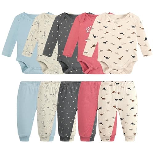 Baby Newborn Layette 10-Piece Set Cotton Bodysuits Long Sleeve Pants Sets Baby Boys Girls Toddler Unisex Baby Gift Sets Cute Animal for 9 12 Months - Image 1