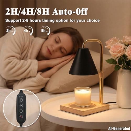 BJFFN Candle Warmer Lamp with Timer -Birthday Gifts for Women Mom, House Warming Gifts New Home Decor, Dimmable Wax Melt Warmer for Jar Candles with 2 Bulbs - Black A - Thumbnail 4