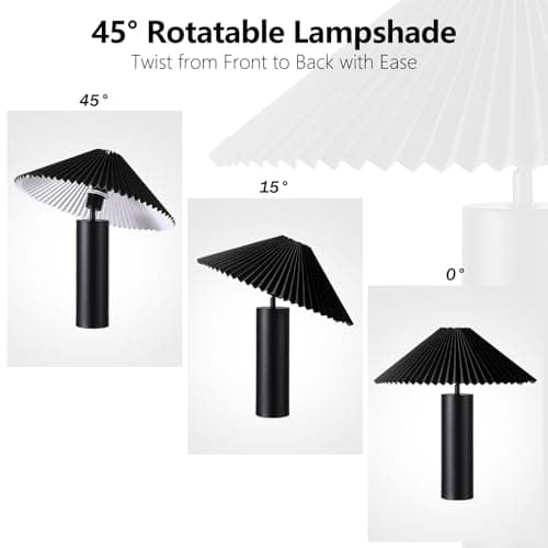 YJSQOEOE Modern Table Lamp with Pleated Lampshade and Cylindrical Base, E26 Bulb Compatible, Contemporary Accent Light for Living Room, Bedroom, Office (Black) - Thumbnail 4