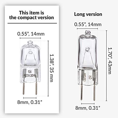 Simba Lighting Halogen Light Bulb G8 T4 20W JCD Bi-Pin (10 Pack) Shorter 1-3/8" (1.38") Length for Under Cabinet Puck Lights, Kitchen Hood, Landscape Lights, Desk Lamps 120V Dimmable, 2700K Warm White - Thumbnail 6