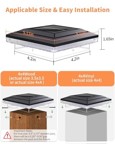 BRIMAX 6 Pack 4x4 Solar Fence Lights Outdoor,3 Modes,16 LEDs Bright,IP65 - Thumbnail 4