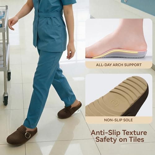 BOSTANTEN Clogs for Women Wide Width Comfortable Suede Mules with Soft Footbed and Arch Support, Cute Slip On Potato Shoes Coffee - Thumbnail 3