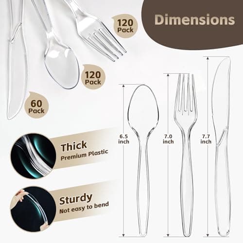 [300 Count] Clear Plastic Silverware Set, Heat Resistant Heavy Duty Plastic Utensils 120 Spoons & 120 Forks & 60 Knives, BPA-Free, Disposable Cutlery Set for Party Supply - Thumbnail 3