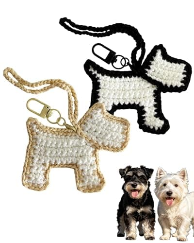 KHEIPHIR 2Pcs Handmade Crochet Dog Keychain for Couples, Cute Puppy Bag Charms for Women Girls, Unique Car Purse Backpack Accessory, Dog Lover Gift - Image 1