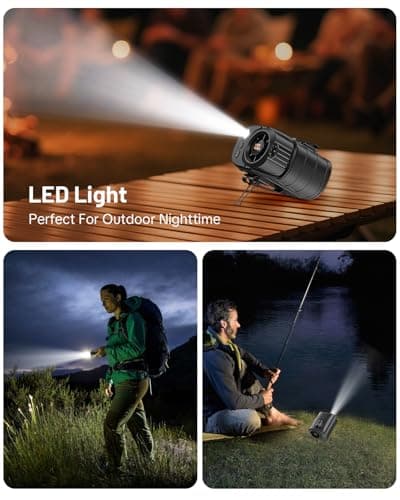W & O Portable Fan Rechargeable,Personal Waist Clip on fan 4 Speeds & Flashlight Hands-FreeHanging Neck Fan, 20H Cooling For Outdoor Camping Travel (Black) - Thumbnail 5
