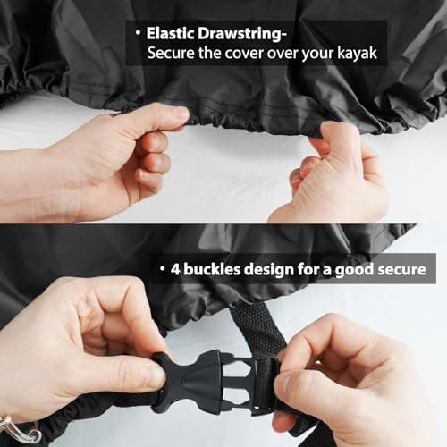 Clyisrut Waterproof Kayak Cover Accessories, Boat Outdoor Oxford Storage Marine Cockpit Dust Cover UV Protection Ultra Strong Sunblock Shield for Fishing Boat Kayak Canoe (13.4-14.7FT, Black) - Thumbnail 5