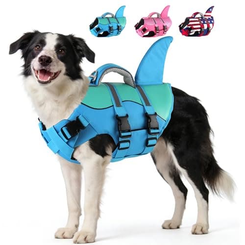 Dogcheer Dog Life Jacket Shark, Neoprene Harness Dog Life Vest with Lift Handle, Reflective Adjustable Pet Swim Float Vest for Small Medium Large Dogs - Blue, L - Image 1