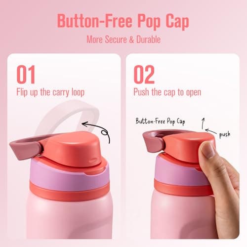 Coolflask MegaSip Insulated Water Bottle with Straw, Stainless Steel Water Bottles Leak-Proof, 24+ Hours Cold, BPA-Free Dishwasher Safe, Water Flask for Sports Gym Work Office 32 oz, Blush Pink - Thumbnail 3