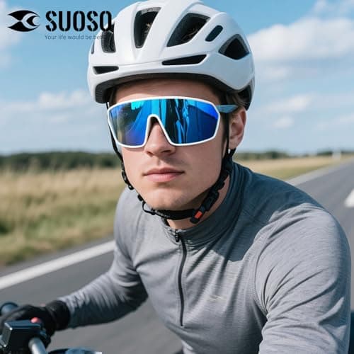 suoso Sports Cycling Sunglasses for Men: UV400 Protection Wrap Around Sun Glasses for Women Running Baseball Bike TR90 - Thumbnail 2