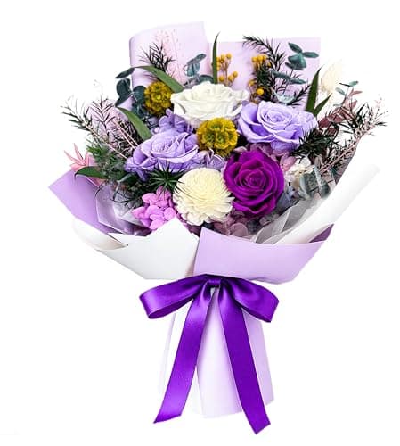 FNCHAI Forever Flowers Bouquet, Real Preserved Roses in Box for Delivery, Perfect for Valentine's Day, Anniversary, Graduation, Birthday Gift for Her or Him (purple) - Image 1