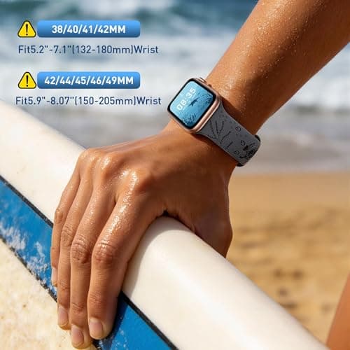 HMFCBFSS Engraved Cute Sea Turtle Band Compatible with Apple Watch Bands for Women Men 38mm 40mm 41mm 42mm, Stylish Two-Tone Floral Soft Silicone Sport Strap Fit iWatch Series 11 10 Se 9 8 7 6 5 4 3 2 1 (Coal ash/Black, 38mm/40mm/41mm/(42mm-Series 11 10) - Thumbnail 6