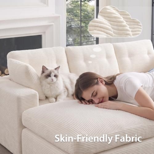 anfutek L-Shaped Modular Sectional Couch for Living Room Furniture, Boneless Cloud Couch Set with Back Support, Modular Sectional Sofas for Living Room Furniture with Ottoman - Thumbnail 5