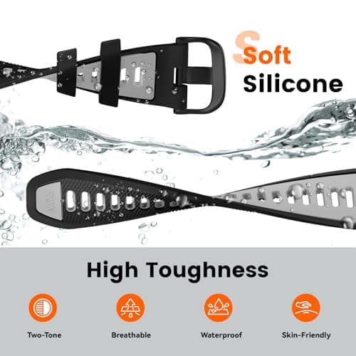Velocarer Watch Band for Garmin Forerunner 265/Forerunner 255/Vivoactive 4/Venu 3/Venu 2, 22mm Quick Release Silicone Sport Bands, Black & Gray - Thumbnail 3