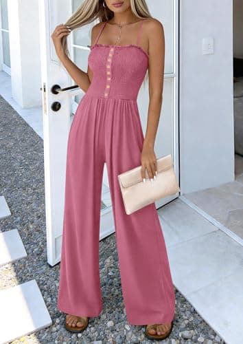 PRETTYGARDEN Jumpsuits for Women Dressy 2026 Summer Sleeveless Casual Wide Leg Rompers Spring Cruise Vacation Outfits (Pink,Small) - Thumbnail 3
