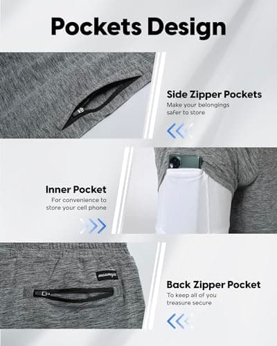 maamgic Mens 2 in 1 Running Shorts, 5" Gym Short with Zip Pockets, Quick Dry Workout Athletic Shorts for Men Hemp Grey Large - Thumbnail 3