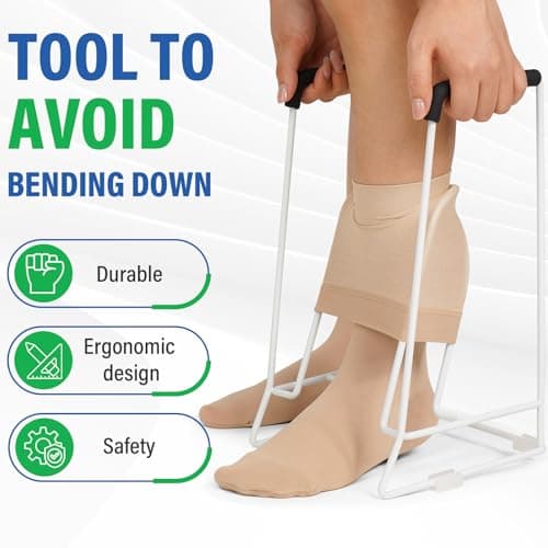 Compression Sock Aid Device – Stocking Donner for Seniors, Adaptive Sock Putting-On Tool, Medium Calf (<18”), Compatible for JOBST, SB SOX, CHARMKING, White - Thumbnail 6