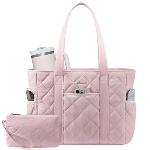 LOVEVOOK Puffer Tote Bag for Women with Cup Holder,Large 15.6in Laptop Work Tote Bag with Zip for Daily,Travel, light Quilted Nurse Teacher Shoulder Bag,2pcs - Image 1