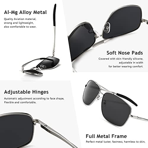 SUNGAIT Men's Polarized Sunglasses Durable Metal Frame for Fishing Driving Golf (Silver Frame/Grey Lens) Metal Frame 0925 YKH - Thumbnail 4