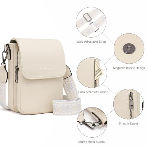 POIUGOYA Crossbody Bags for Women,Small Crossbody Purse with Triple Compartments,Cell Phone Wallet with Card Slots for Travel - Thumbnail 4