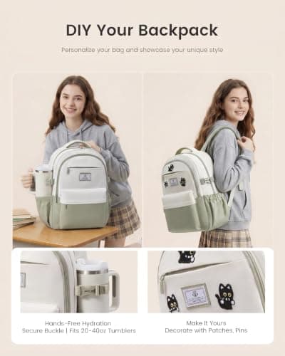 LOVEVOOK Laptop Backpack for Women Teens,College School Backpack with Tumbler Holder,15.6" Computer Bag,14 Pockets,Waterproof - Thumbnail 3