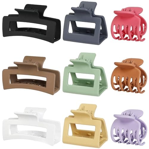 CHANDAT Medium Claw Hair Clips Set for Women - 3 Styles, 9PCS Rectangle Hair Clips for Thick Hair, Square Clips for Thin Hair - Multicolor - Image 1