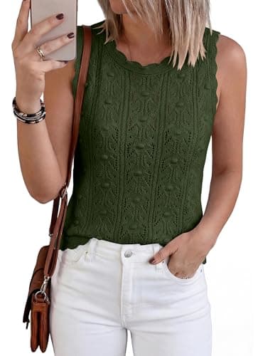 BTFBM Crochet Tank Tops for Women Hollow Out Sleeveless Loose Sweater Vest Top Summer Spring 2026 Beach Vacation Clothes(Army Green, XX-Large) - Thumbnail 2