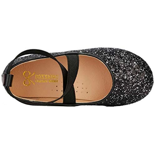PrettyQueen Toddler Little Girls Glitter Dress Shoes Slip On Ballet Mary Jane Flats for Princess Wedding Party School Black - Thumbnail 3