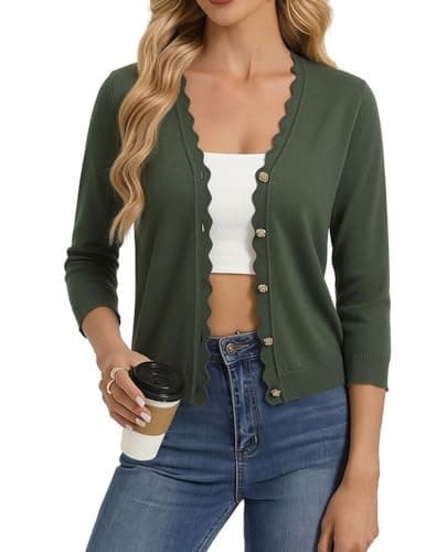 GRACE KARIN Cropped Cardigans for Women Trendy, Lightweight 3/4 Sleeve Bolero Shrugs, Open Front Dressy Sweater Green - Image 1