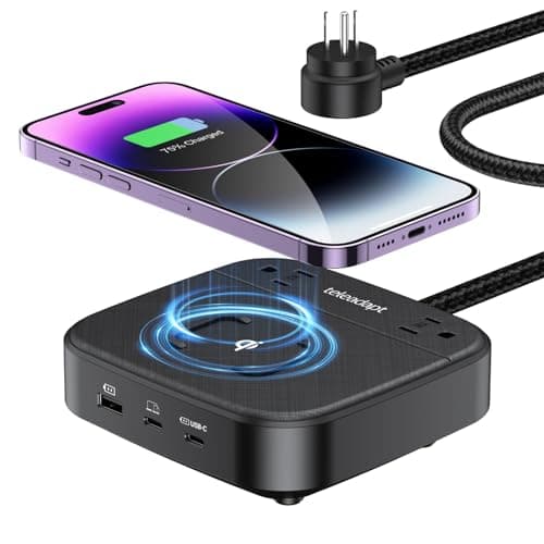 Teleadapt GaN Multi Charging Station 67W, 6 in 1 iphone Charger Station with USB Ports, 2AC Outlets, 1 USB A & 2 USB C Ports, Desktop Nightstand Power Station for iPhone14/13/12/Samsung/Android, Black - Image 1