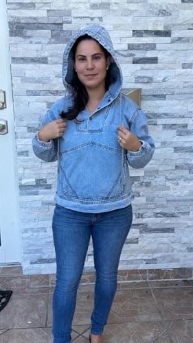 STOLKISS Women Denim Jacket Hoodies Casual Button Down pullover Long Sleeve Jean Tops Jacket Trendy Cropped Sweatshirt with Pockets - Thumbnail 6